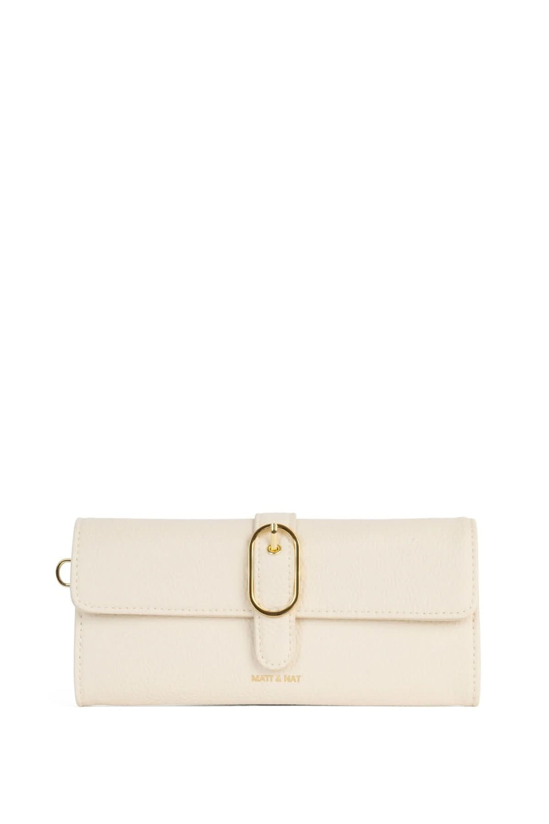 Portefeuille Seun élégant beige avec boucle décorative et bracelet amovible, 10 fentes pour cartes.