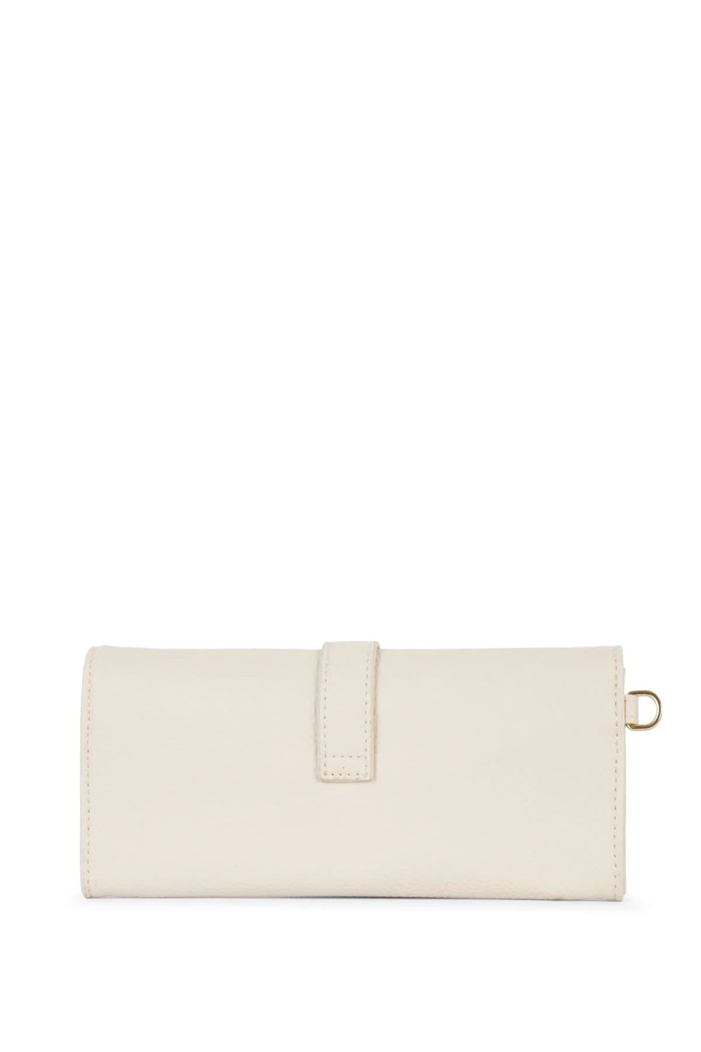 Portefeuille Seun élégant, en cuir beige, fermeture avec rabat et boucle décorative, bracelet amovible.