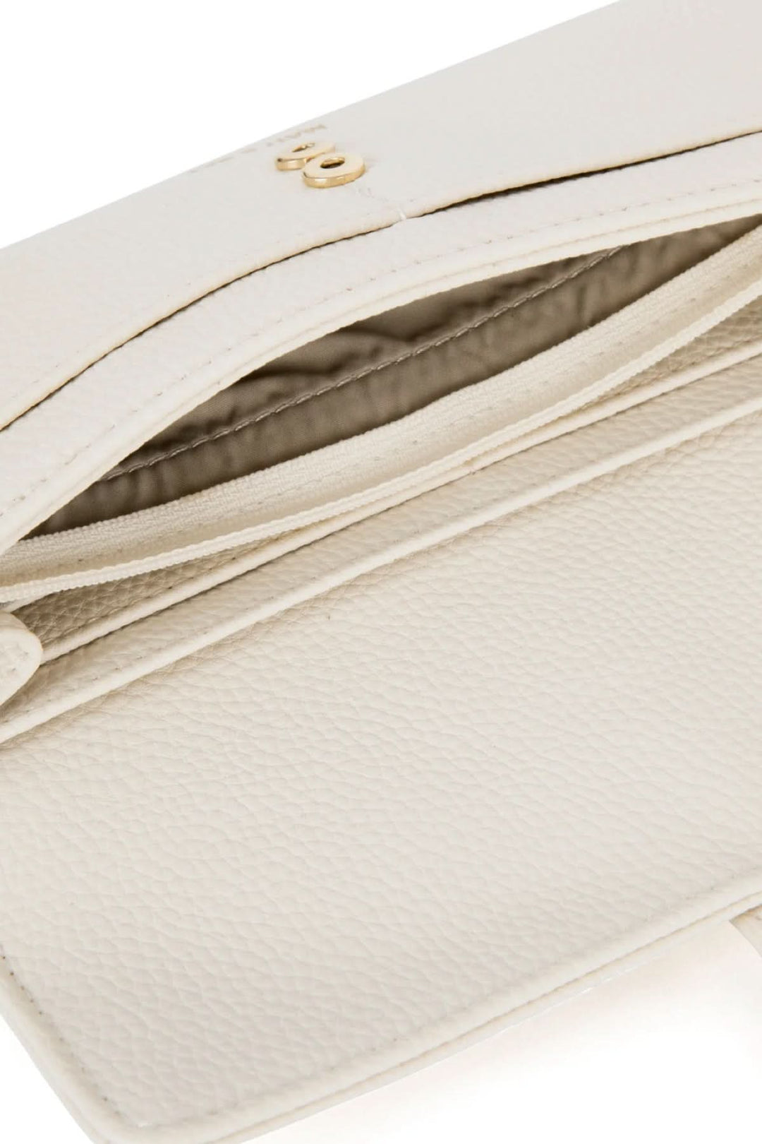 Intérieur du portefeuille Seun, montrant plusieurs fentes pour cartes et une grande poche zippée, couleur blanc.