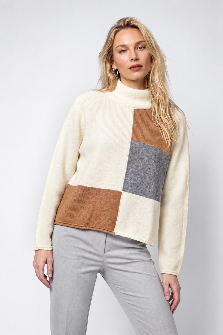 Tricot à col montant color block