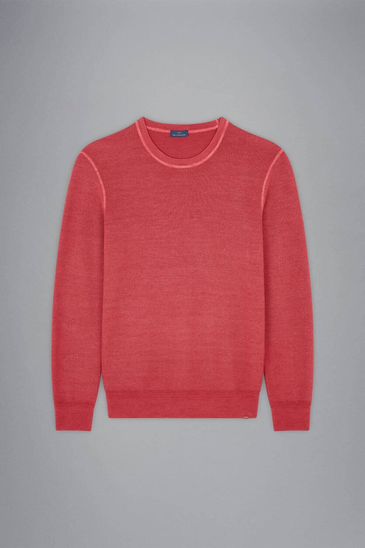 Pull en laine mérinos rouge de Paul & Shark, col rond classique, élégant pour homme moderne.