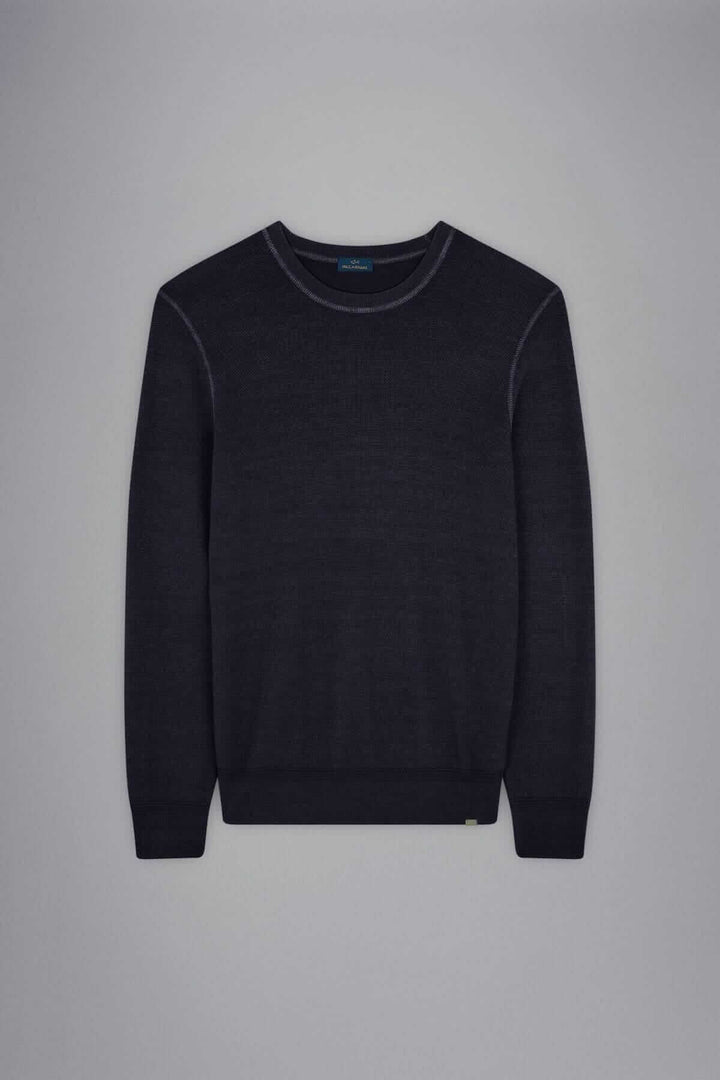Pull en laine mérinos de Paul & Shark, col rond, couleur marine, coupe élégante pour homme moderne.