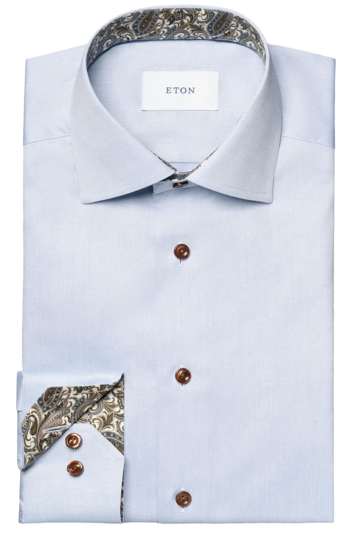 Chemise en coton bleu ciel à détails paisley