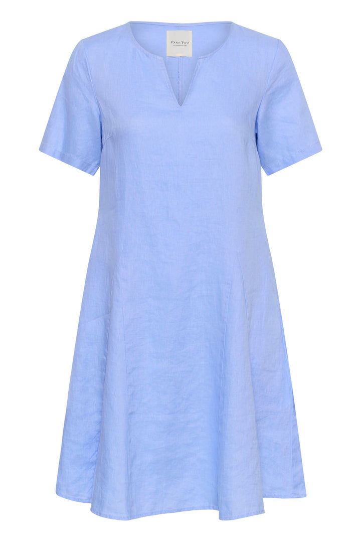 Robe Aminasa, robe fluide à manches courtes avec encolure en V subtile, couleur pastel, parfaite pour un style naturel et élégant