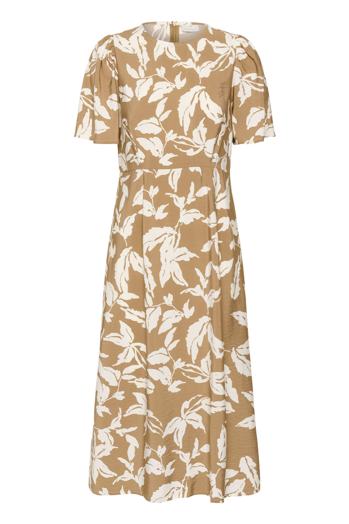 Robe Marlo midi fluide à imprimé végétal avec manches courtes et coupe fluide élégante, idéale pour toutes occasions.