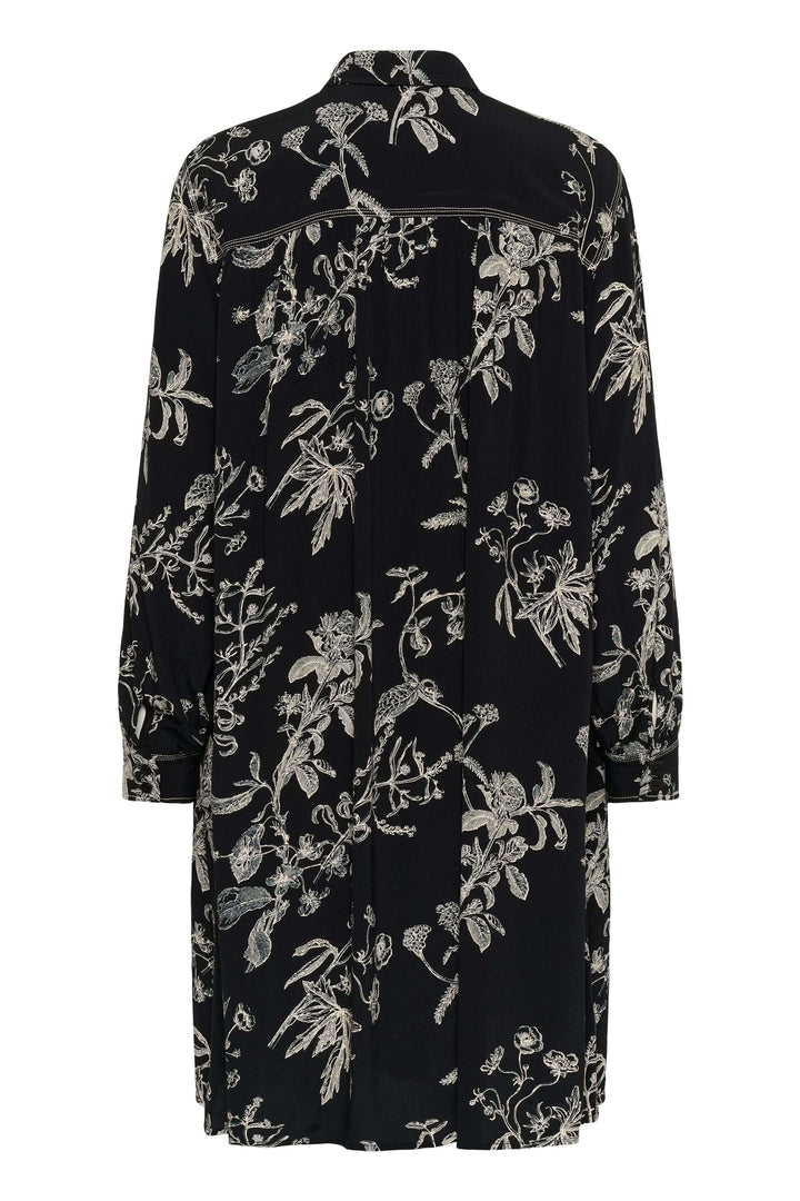 Robe Sanes à imprimé floral, col lavallière et manches bouffantes, vue arrière.