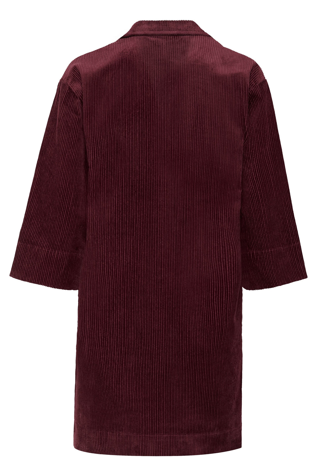 Robe Sharri en velours côtelé bordeaux, coupe droite décontractée, manches trois-quarts, vue arrière.