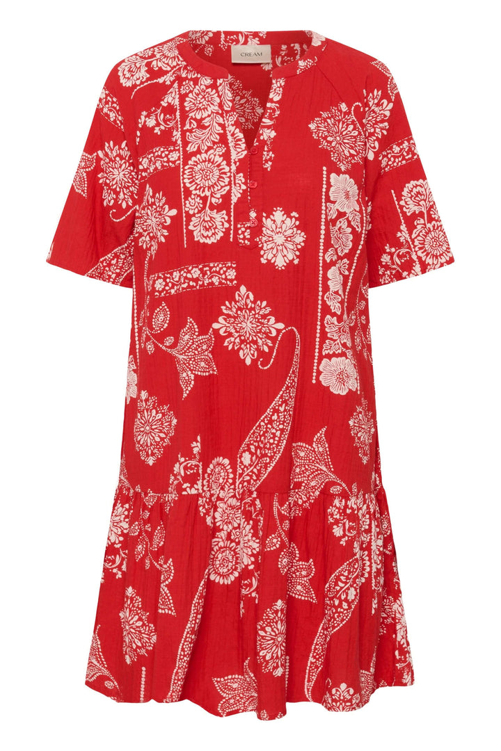 Robe Tiah courte imprimée à manches courtes avec imprimé décoratif et volant, idéale pour l&