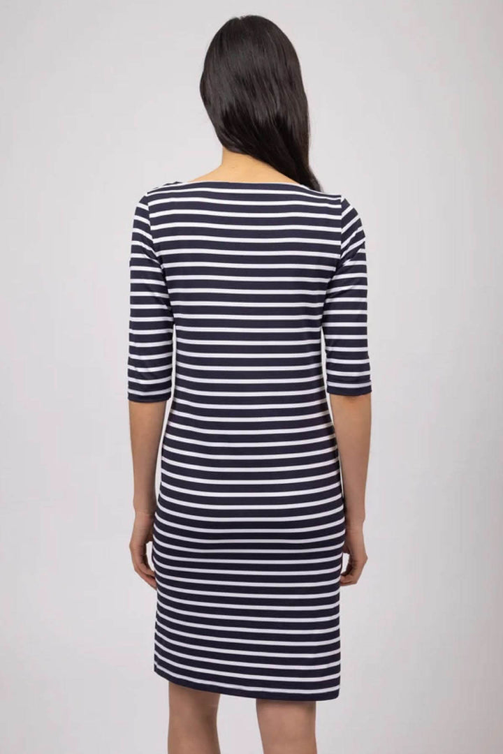Robe anti-UV PROPRIANO à rayures, avec manches 3/4 et coupe ajustée, vue arrière.
