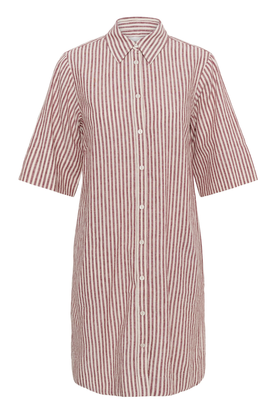 Robe chemise Berrit fluide à manches courtes, tenue décontractée avec rayures, col chemise et fermeture boutonnée intégrale.
