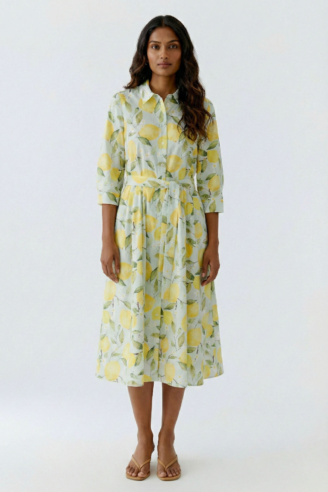 midi lemon print dress Midi shirt dress with lemon print