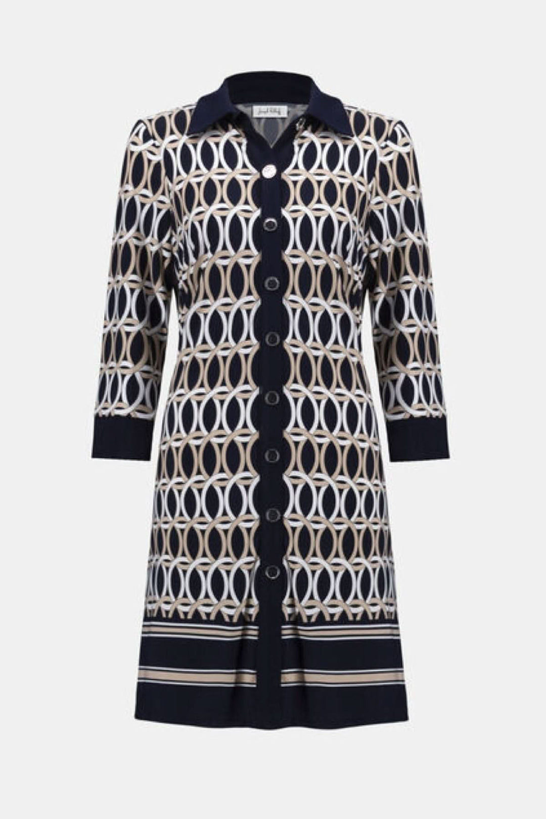 Robe chemisier imprimée graphique avec motif structuré et silhouette élégante, parfaite pour le quotidien et les occasions spéciales.