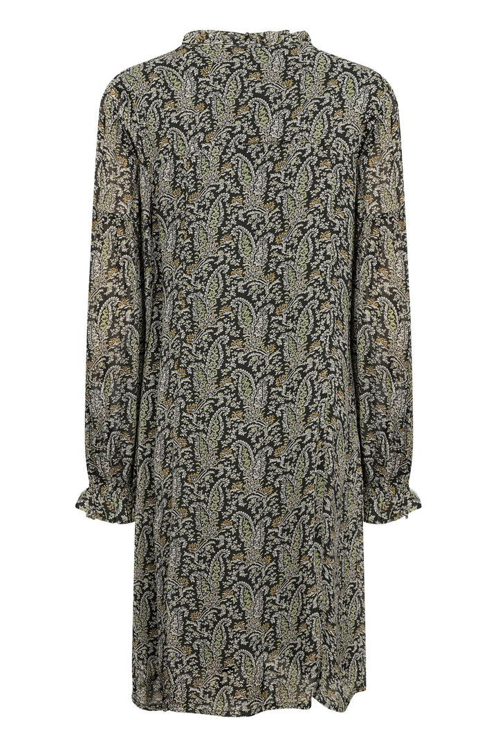 Robe courte Botella au dos, motif floral, manches longues et encolure classique.