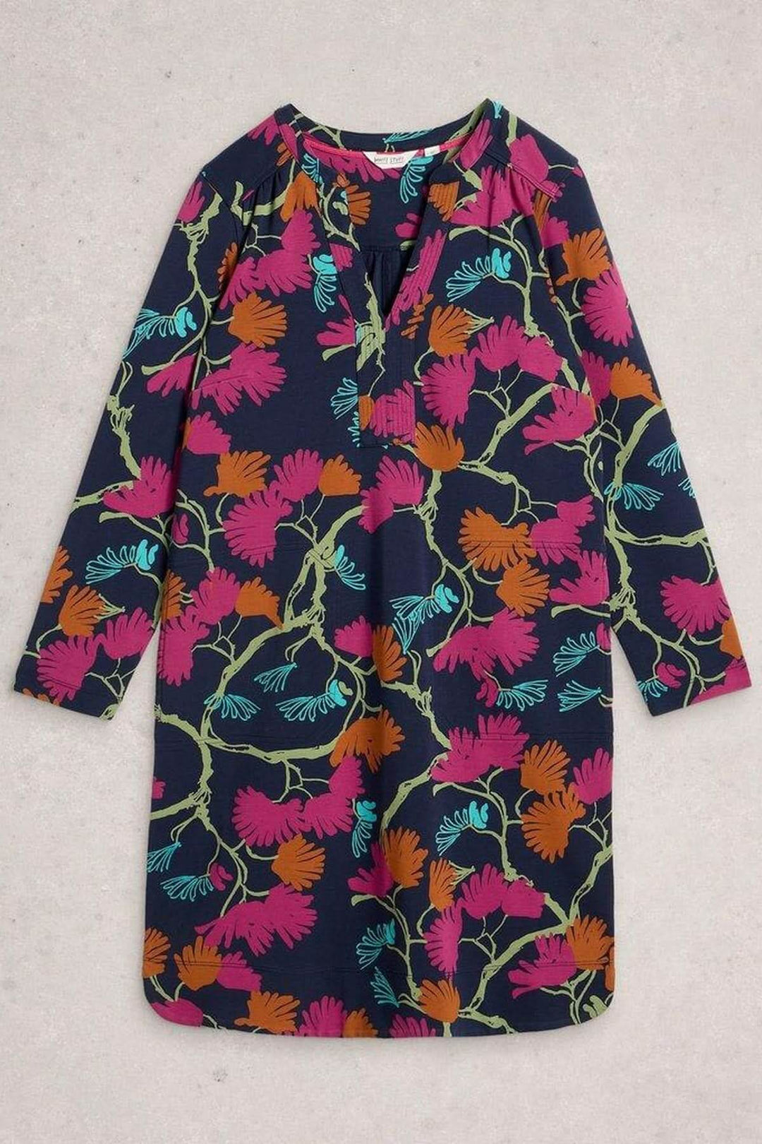 Robe droite imprimée col tunisien