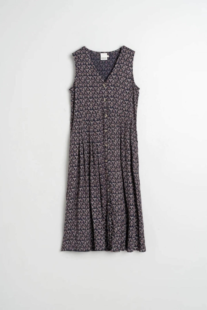 Robe longue réversible à imprimé avec design sans manches et encolure en V, idéale pour toutes les occasions.