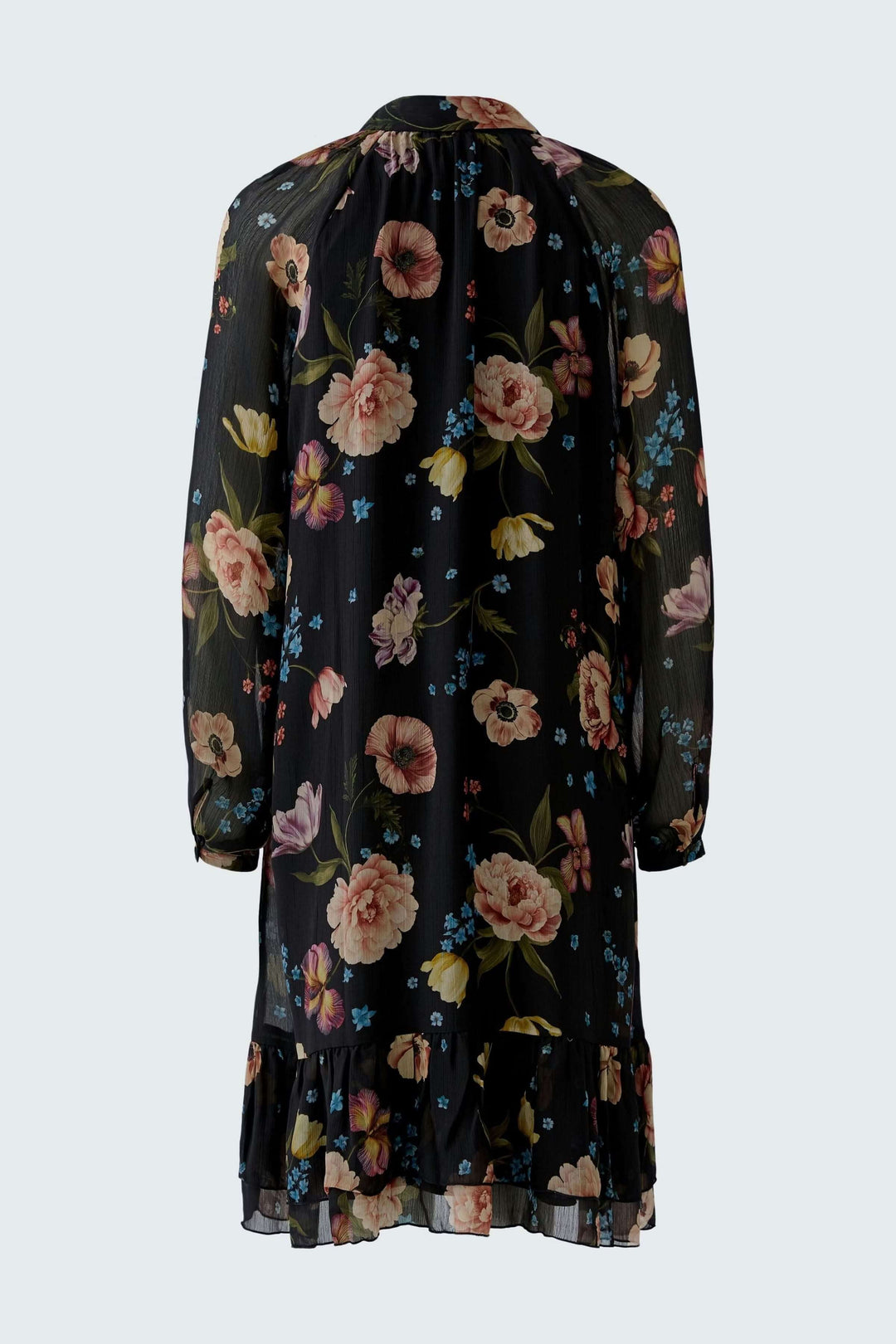 Robe midi fluide à imprimé floral avec encolure nouée, vue arrière élégante et féminine
