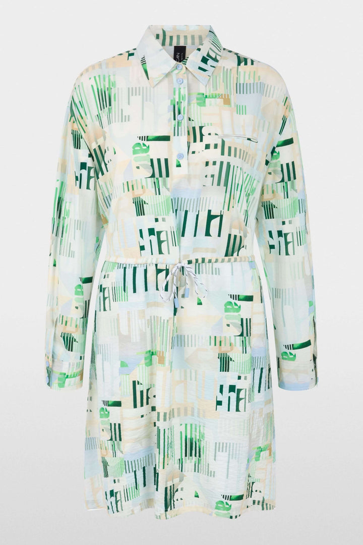 Robe mini sportive « Rethink Together » - chemise imprimé graphique, cordon à la taille, col classique. Parfaite pour un look polyvalent.