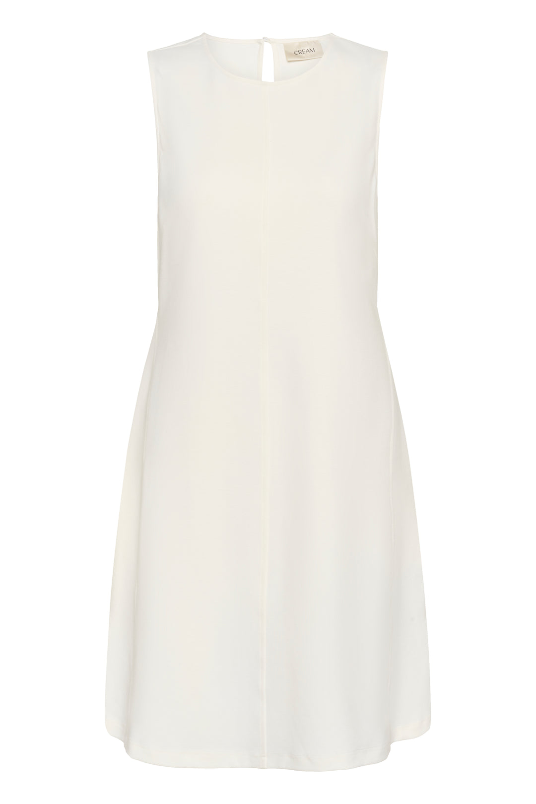 Robe sans manches Anett, élégante et minimaliste, coupe légèrement évasée, longueur genou, idéal pour bureau et occasions spéciales.