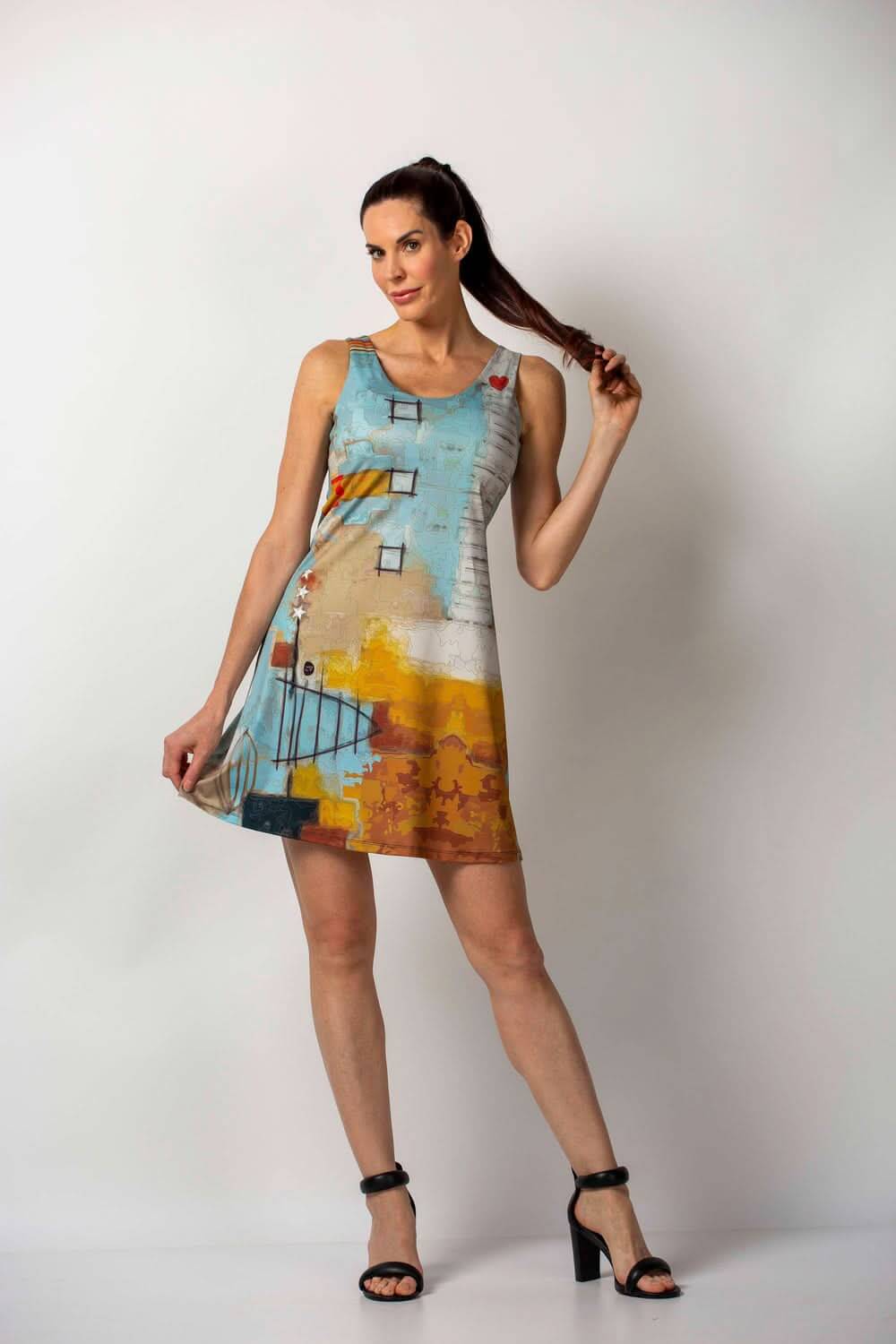 Robe semi-évasée Oro imprimée, silhouette fluide, en tissu extensible pour un confort optimal.