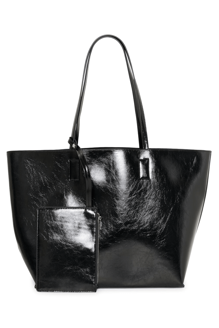 Sac Schila - grand sac cabas lustré avec pochette amovible, élégant et pratique pour un style chic et polyvalent.