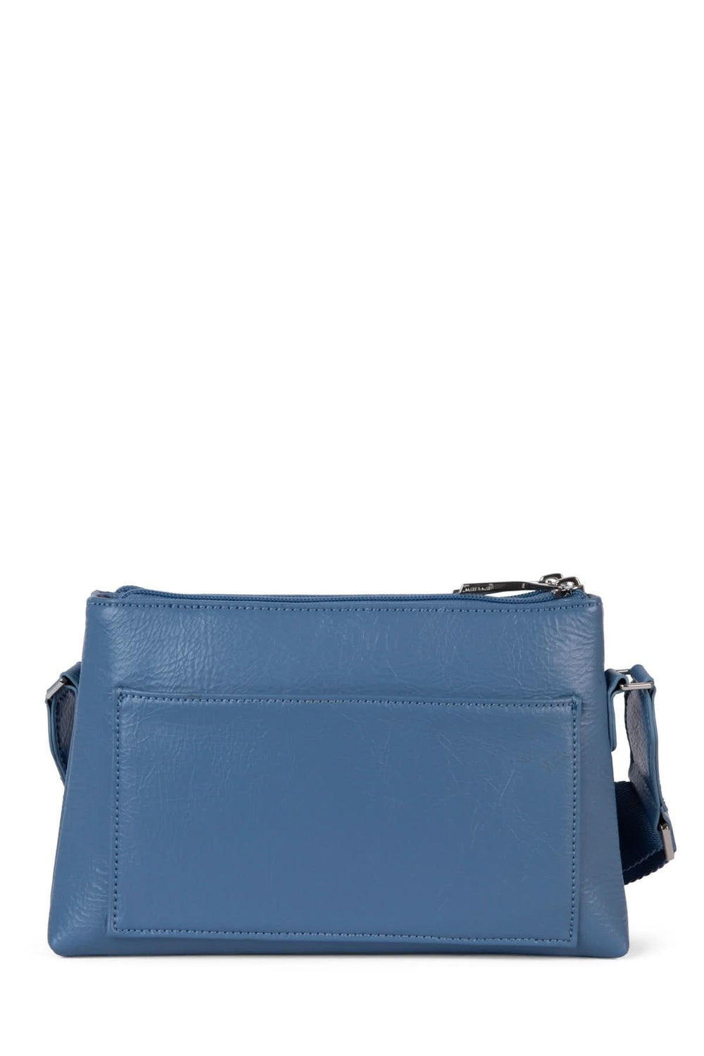 Sac à mains Indie bleu avec deux compartiments zippés et une poche arrière pour un usage quotidien pratique.