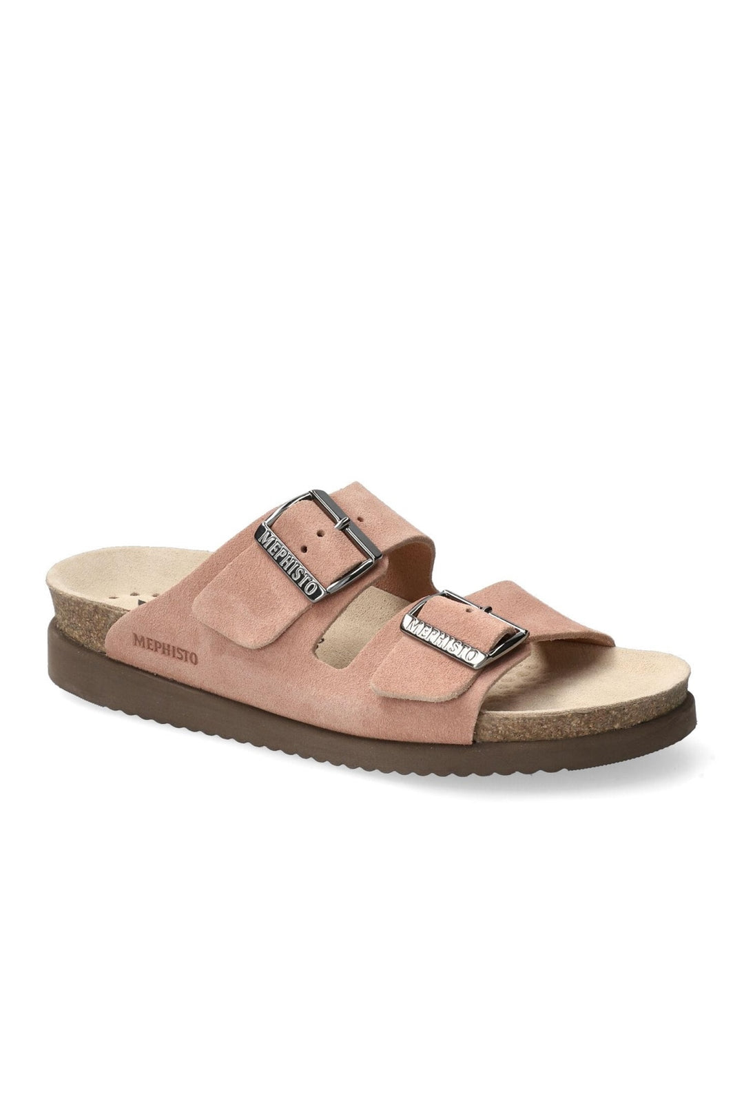 Sandales Hester en cuir à doubles brides ajustables, modèle rose avec semelle intérieure anatomique et boucle métallique.