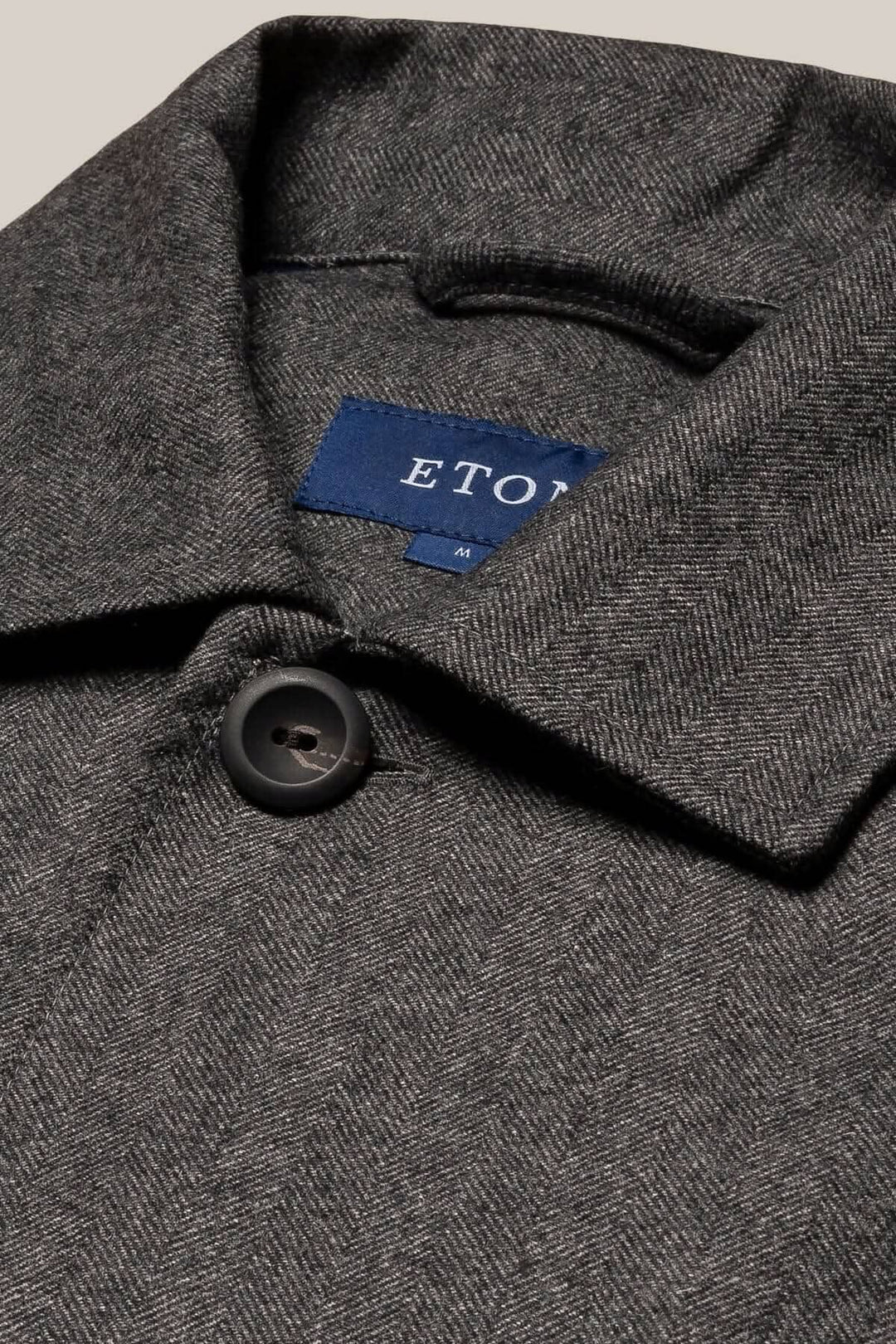 Surchemise en flanelle laine et cachemire à chevrons avec bouton noir et étiquette Eton.