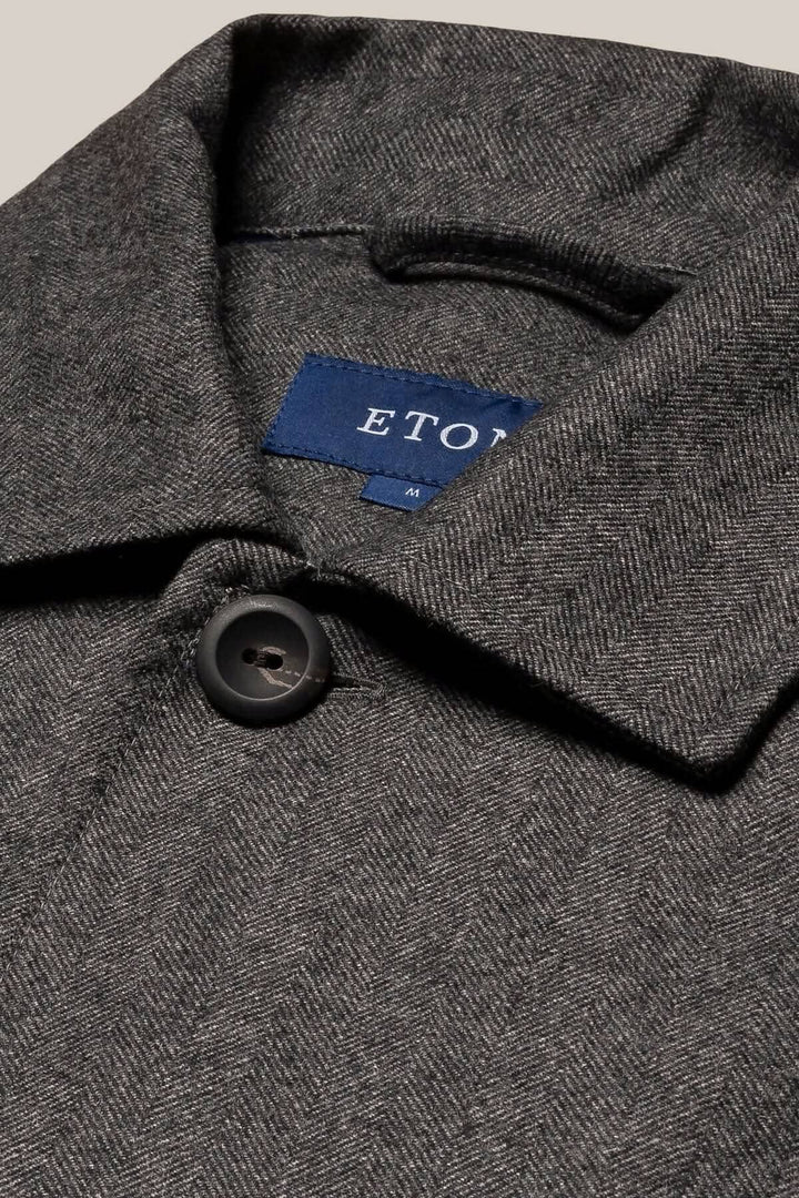 Surchemise en flanelle laine et cachemire à chevrons avec bouton noir et étiquette Eton.