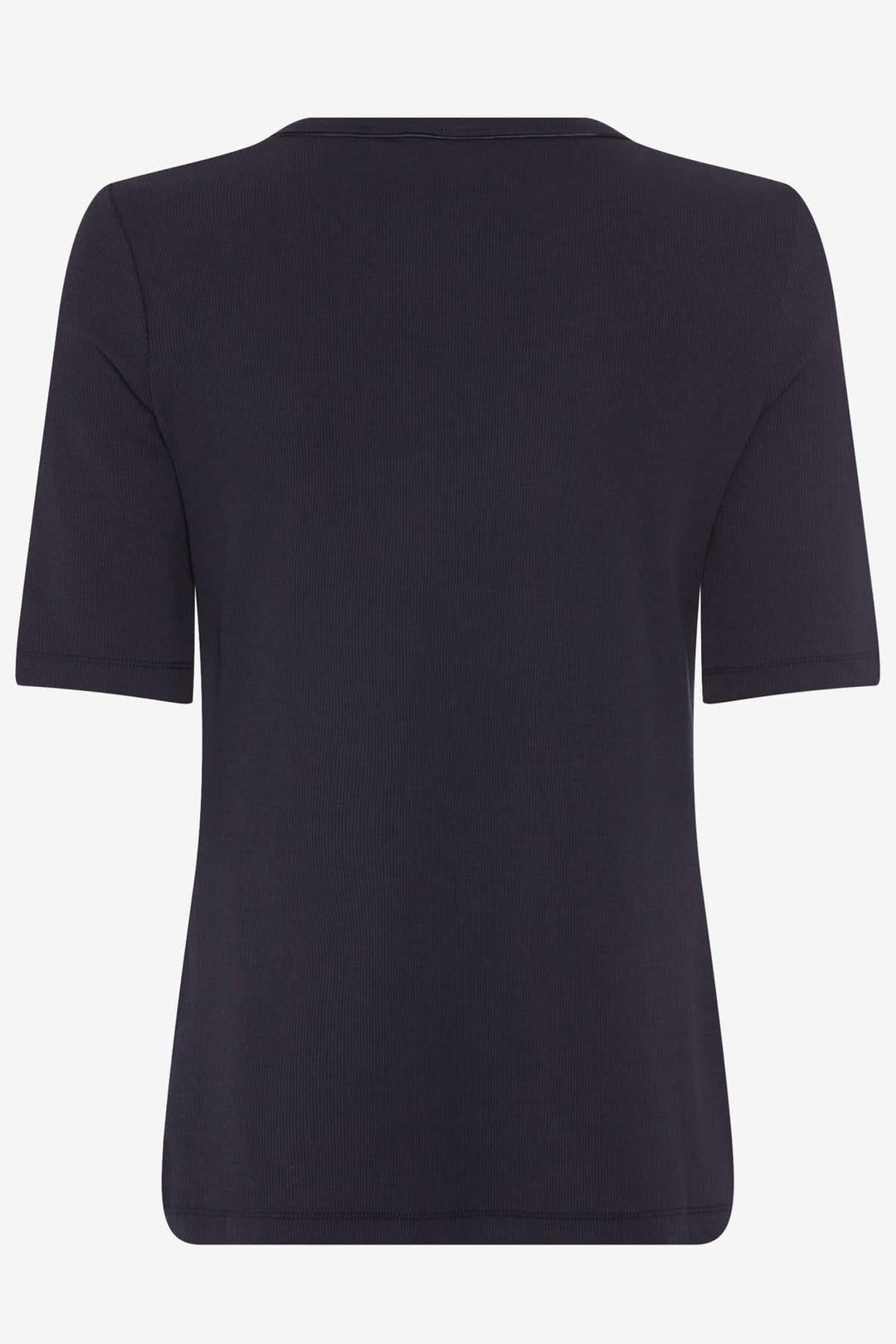 T-shirt Carina vue arrière en coton noir, style moderne avec manches mi-longues et coupe ajustée.