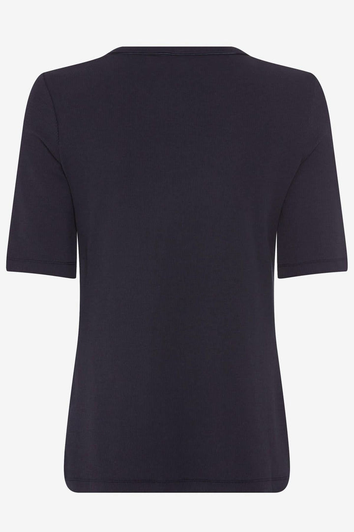 T-shirt Carina vue arrière en coton noir, style moderne avec manches mi-longues et coupe ajustée.