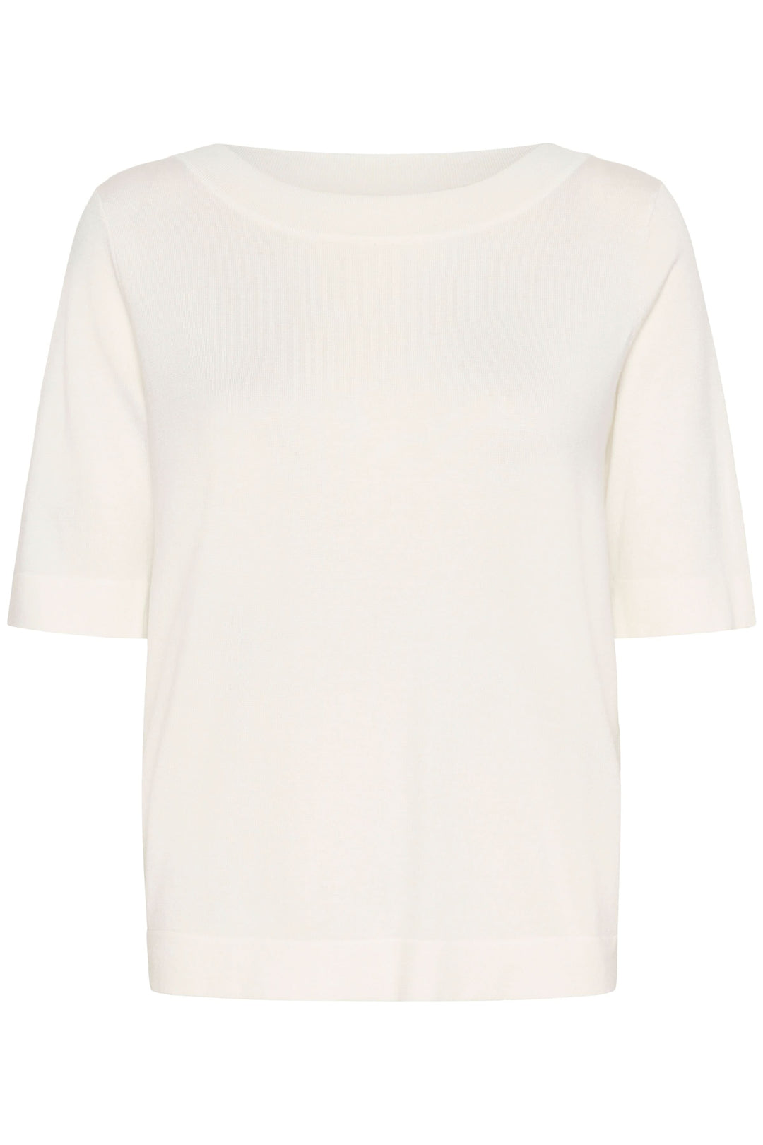 T-shirt Lizza élégant avec manches mi-longues, en maille fine couleur blanc cassé, coupe droite et encolure ronde.