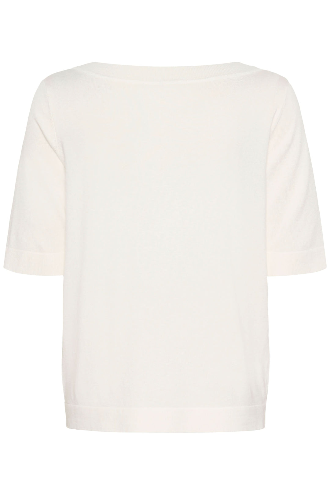 T-shirt Lizza blanc avec encolure ronde et manches mi-longues, coupe droite et finition bord-côte.