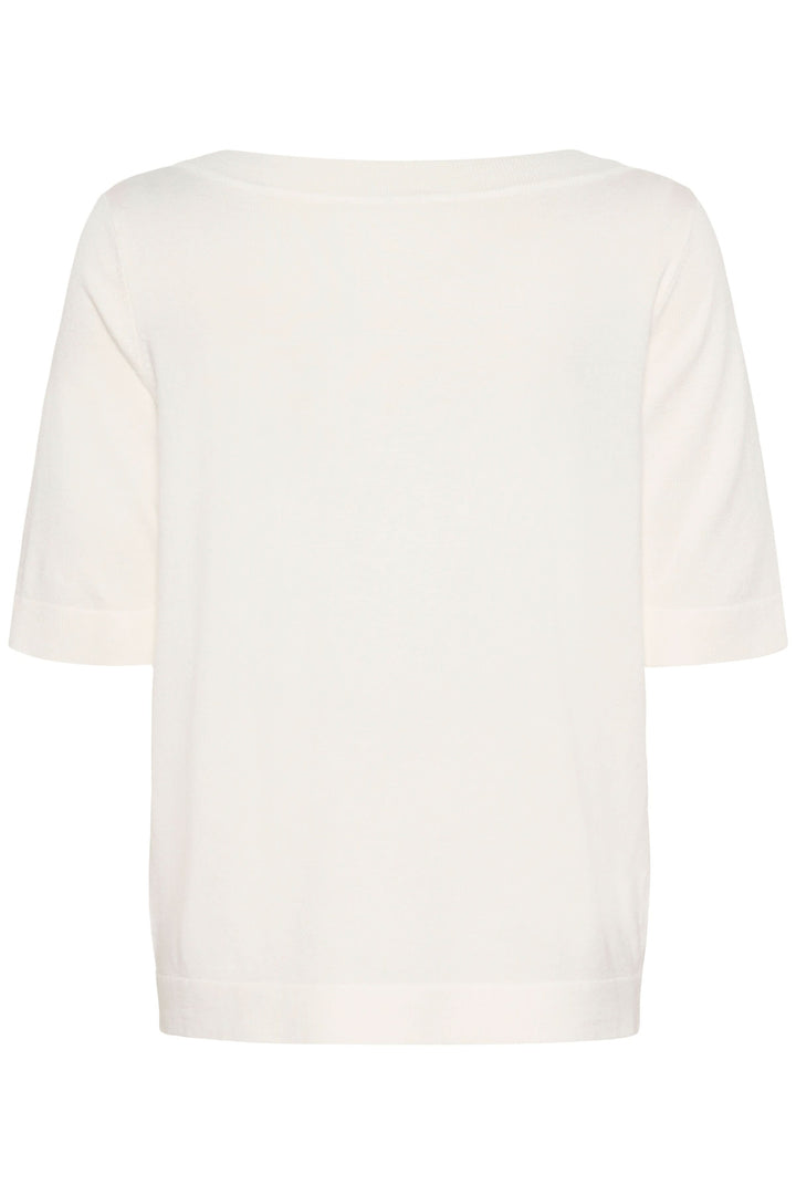 T-shirt Lizza blanc avec encolure ronde et manches mi-longues, coupe droite et finition bord-côte.
