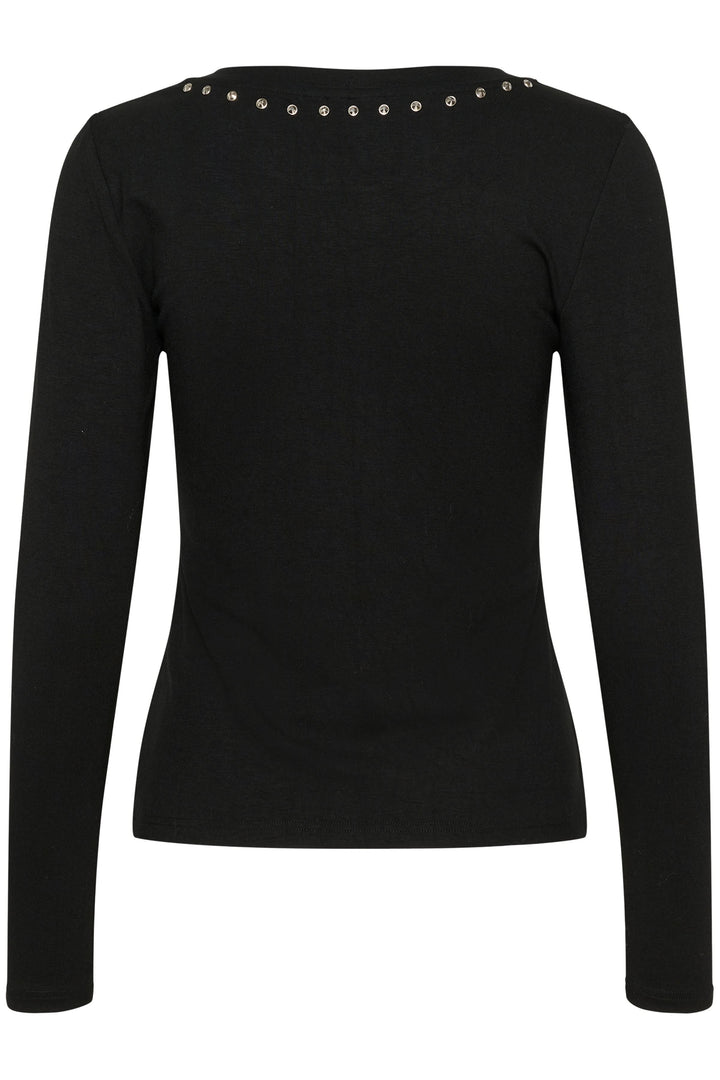 Vue arrière du T-shirt Marty à manches longues, silhouette ajustée avec détails décoratifs à l'encolure.