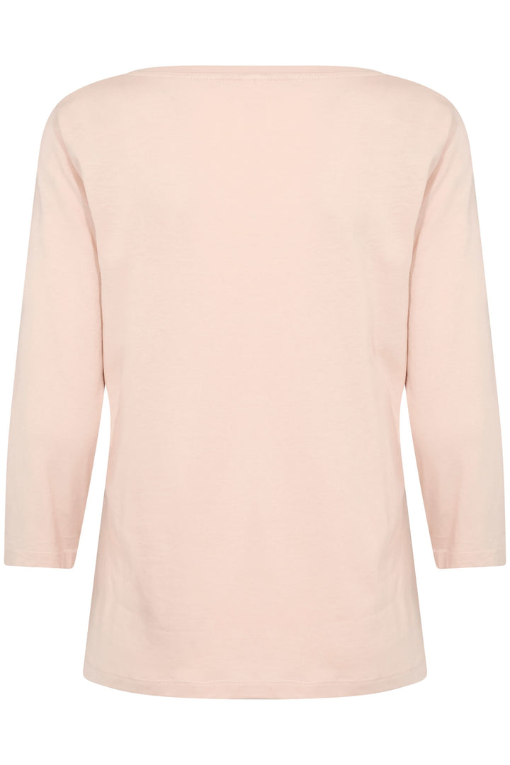 T-shirt Naia en coton doux, rose pâle, avec manches trois-quarts et col bateau, vue arrière.
