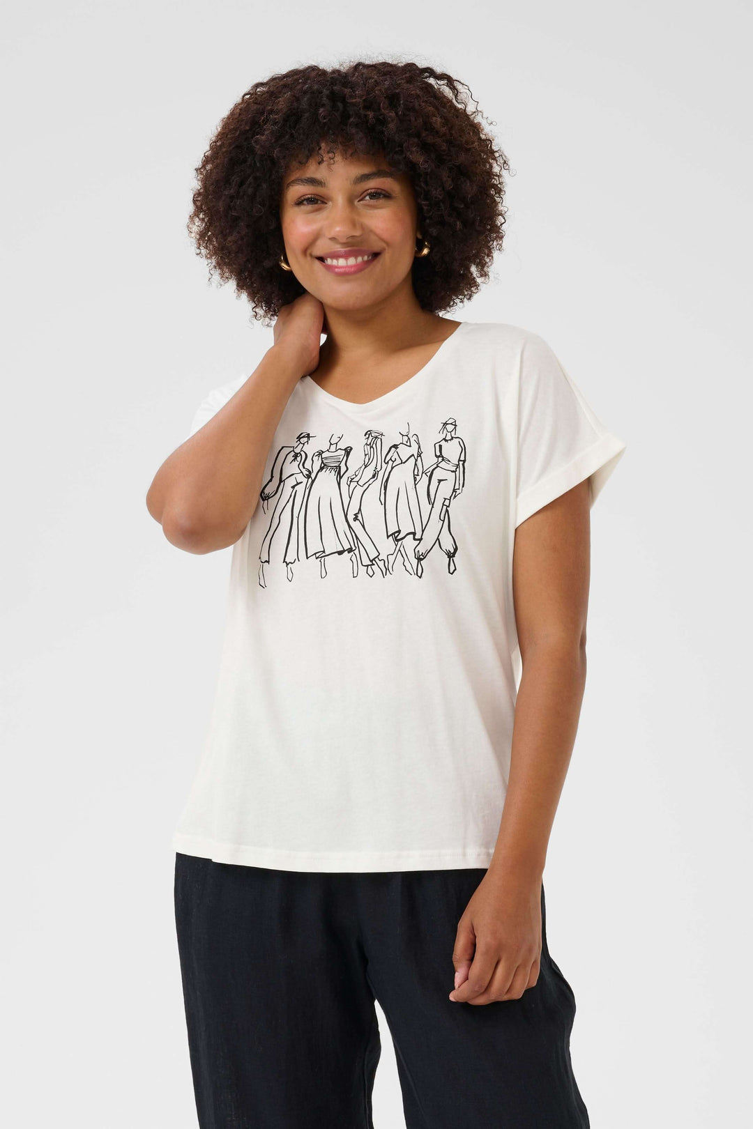 T-shirt Rigga en coton avec imprimé graphique de silhouettes féminines, coupe ample et confortable, manches courtes.