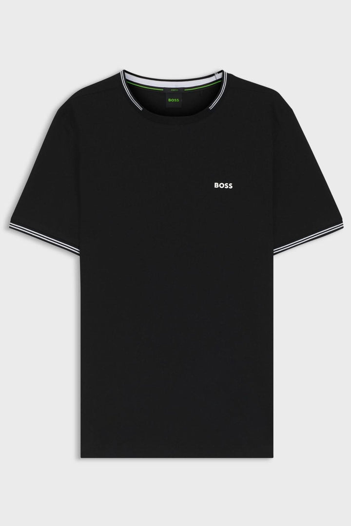 T-shirt essentiel à manches courtes noir avec finition contrastante, coupe ajustée et logo.