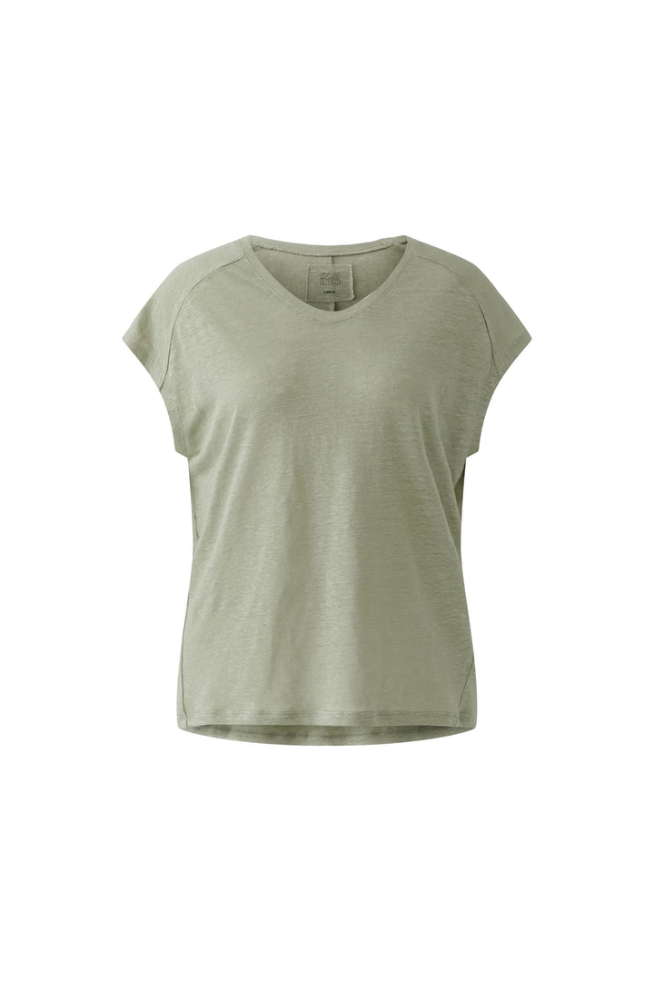 T-shirt fluide à manches courtes en tissu léger et respirant, design moderne, couleur verte, coupe décontractée pour un confort quotidien.