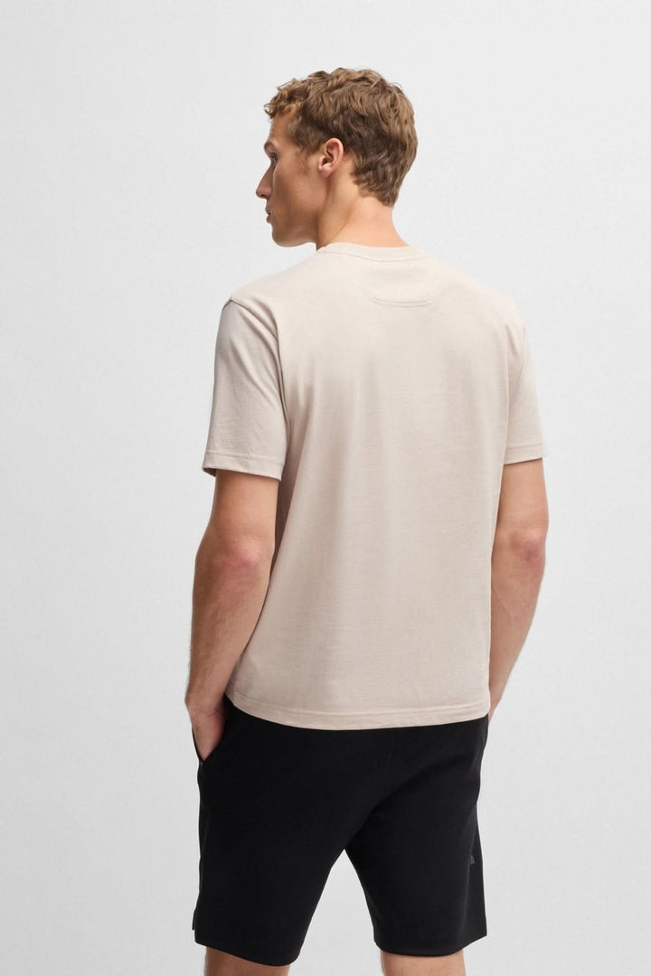 T-shirt BOSS beige en jersey de coton, vue arrière, style décontracté, confort et élégance.