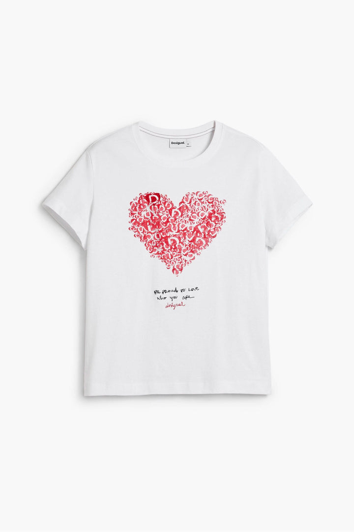 T-shirt à manches courtes coeur avec imprimé graphique en forme de cœur, idéal pour un style moderne et créatif.