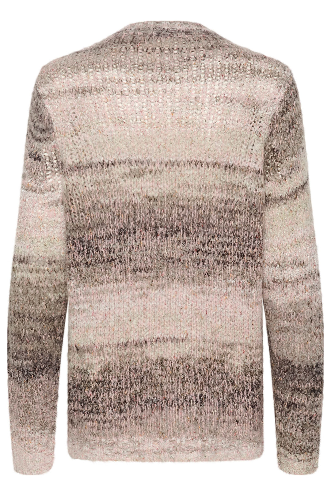 Tricot Lila, pull à mélange de couleurs avec une coupe droite et longueur aux hanches, vue arrière.
