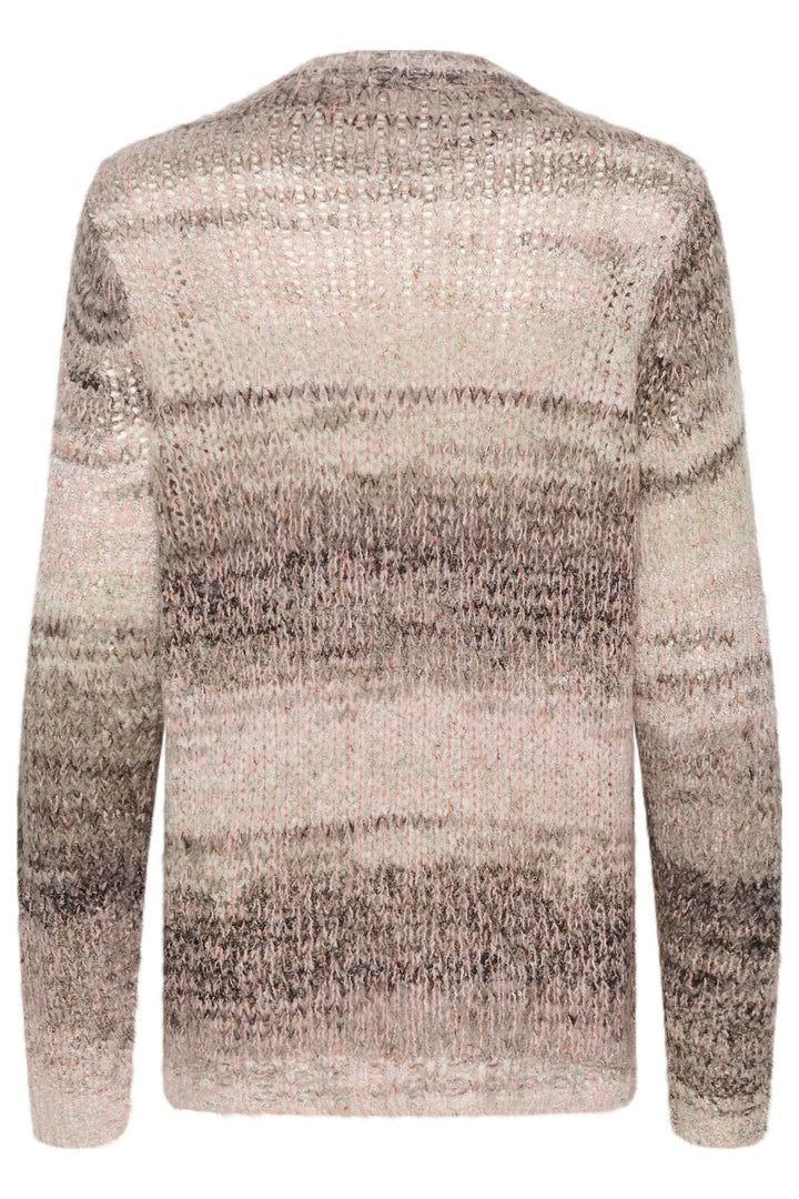 Tricot Lila, pull à mélange de couleurs avec une coupe droite et longueur aux hanches, vue arrière.
