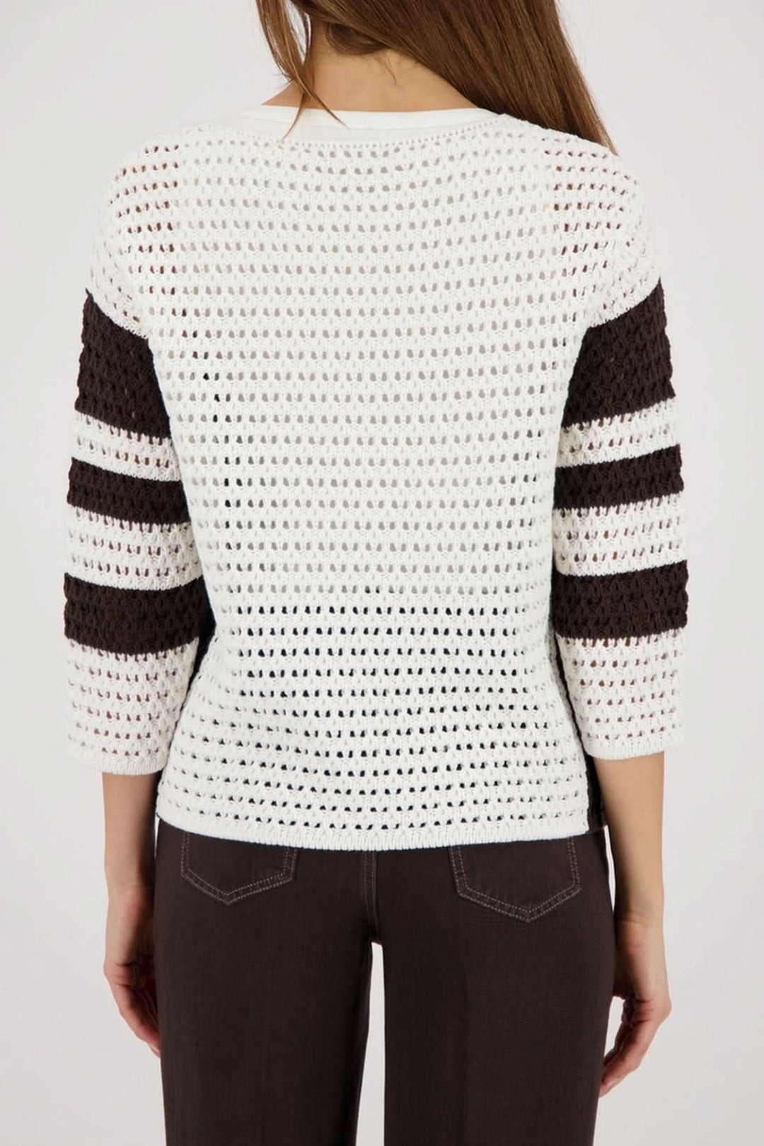 Long-sleeve striped openwork sweater