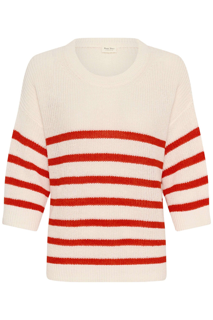 Tricot lin et coton Aliza à manches courtes avec rayures rouges et blanches, style décontracté et léger pour la mi-saison.