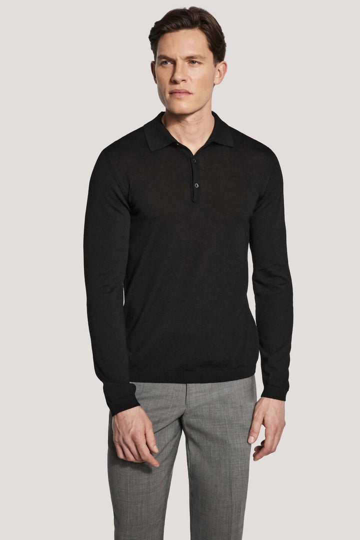 Long-sleeved polo shirt in merino wool and silk