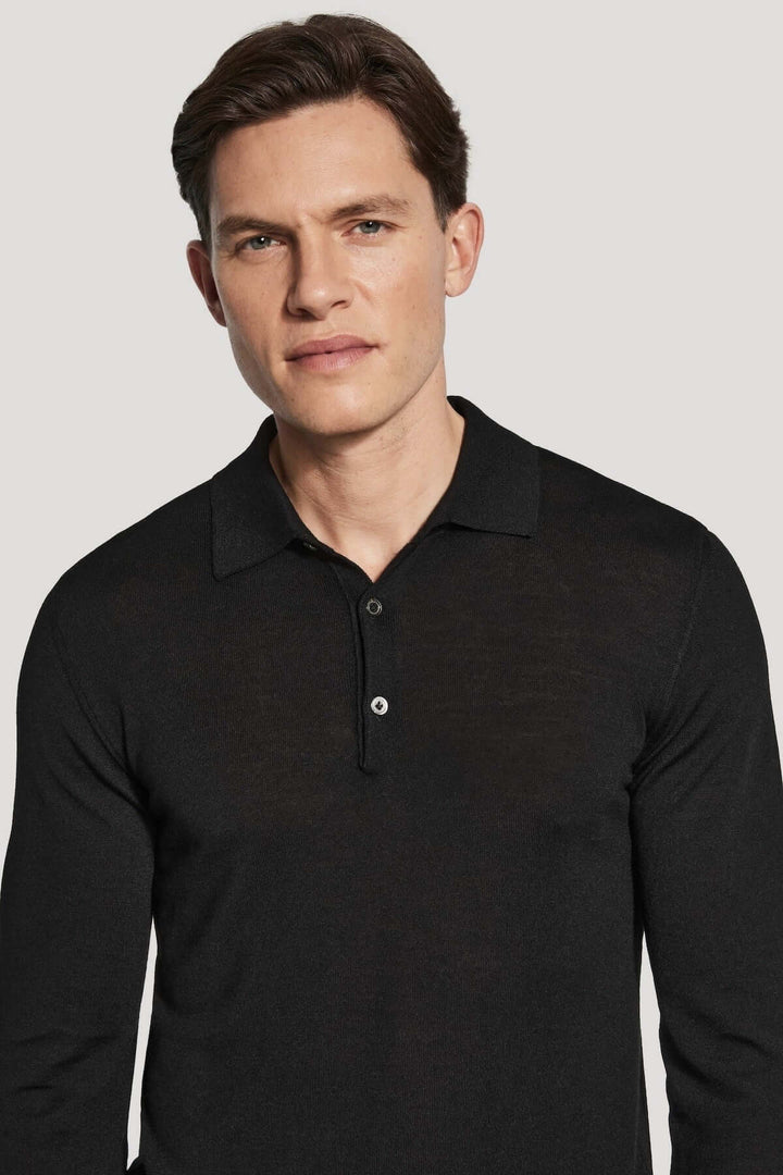 Long-sleeved polo shirt in merino wool and silk