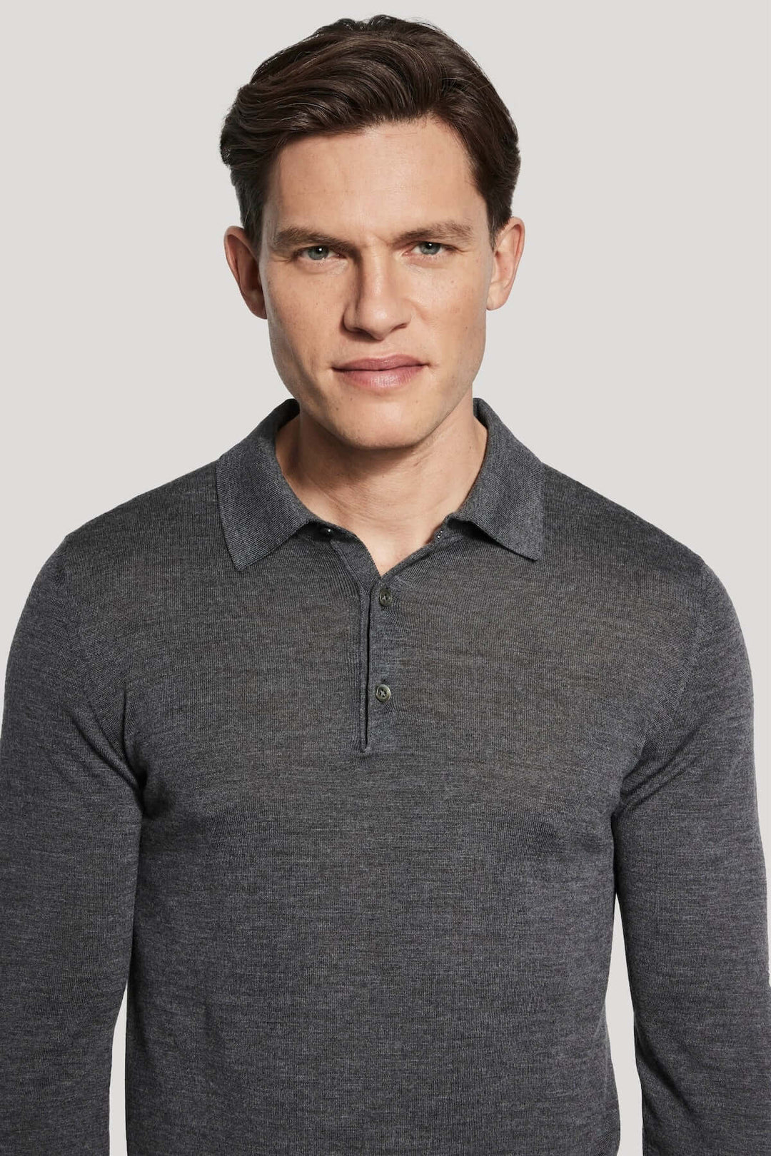 Long-sleeved polo shirt in merino wool and silk