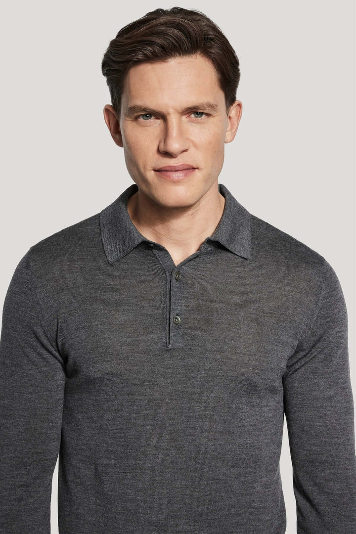 Long-sleeved polo shirt in merino wool and silk