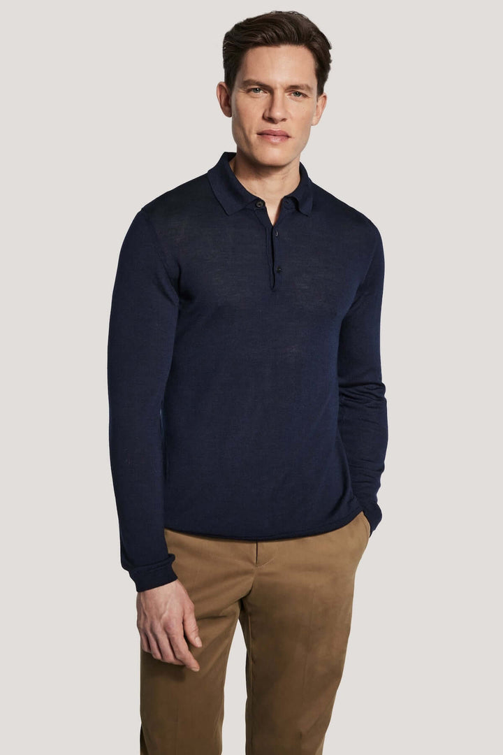 Long-sleeved polo shirt in merino wool and silk