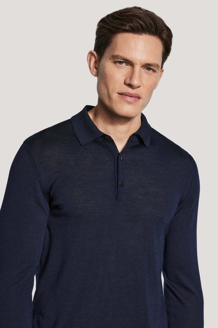 Long-sleeved polo shirt in merino wool and silk